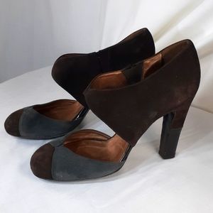 Banfi Zambrelli brown and green suede heels size 8.5